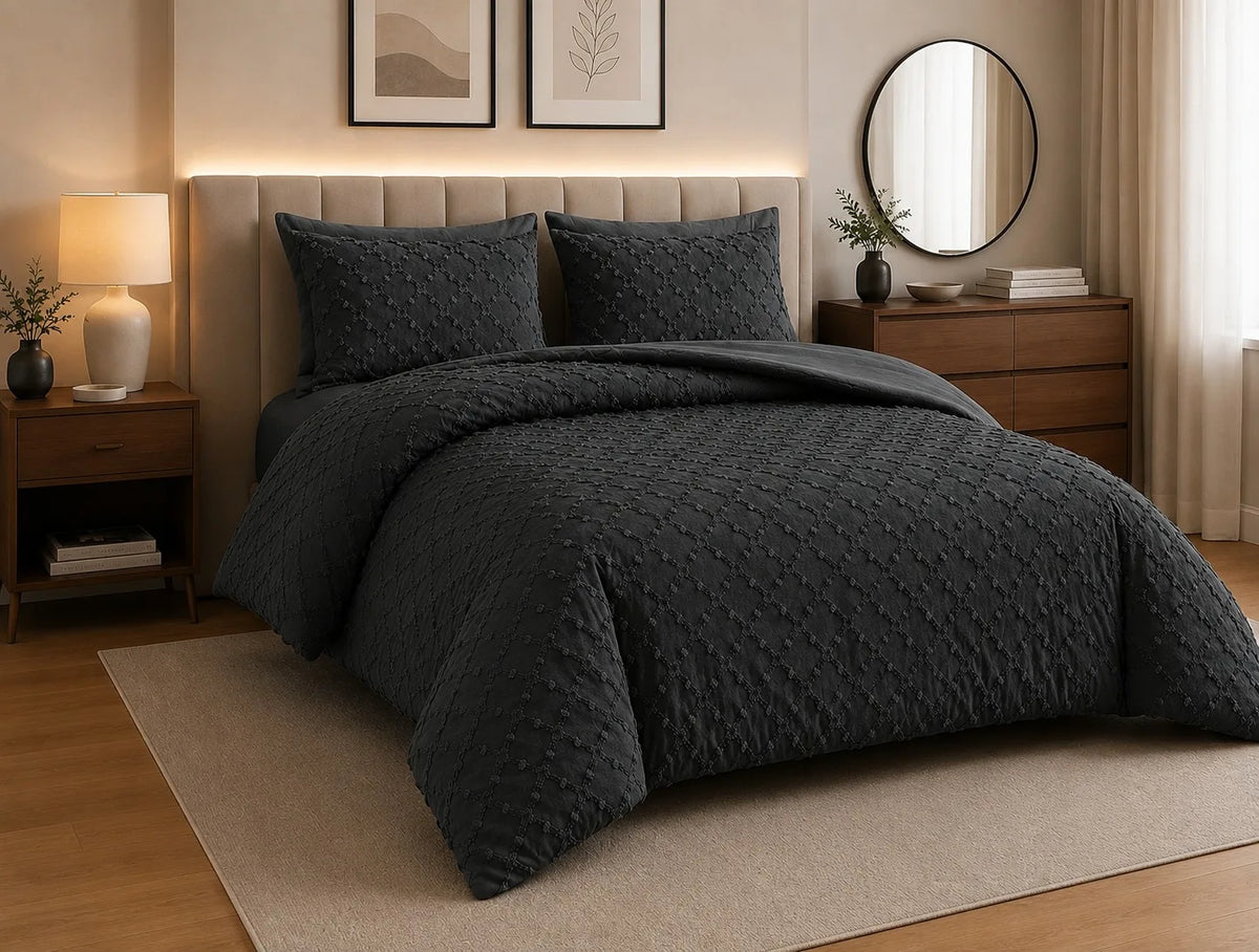 Luxury Diamond Tufted Duvet Cover Set | Soft Microfibre Bedding with Pillowcases | Hidden Zip | Single, Double, King & Super King