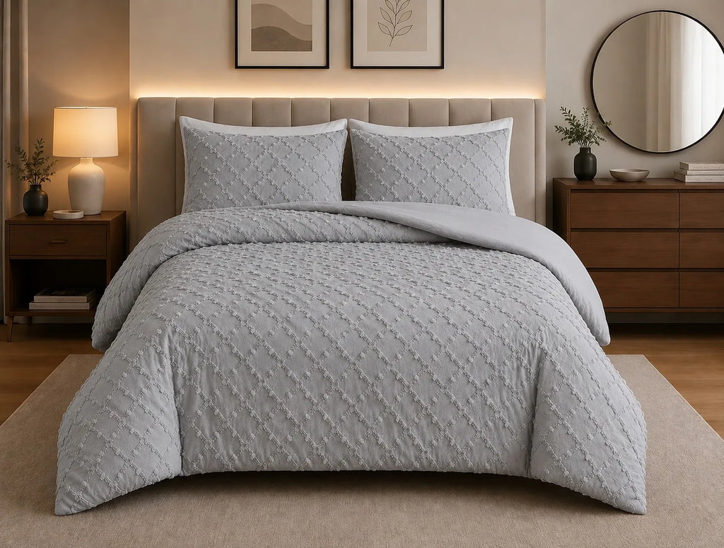 Luxury Diamond Tufted Duvet Cover Set | Soft Microfibre Bedding with Pillowcases | Hidden Zip | Single, Double, King & Super King