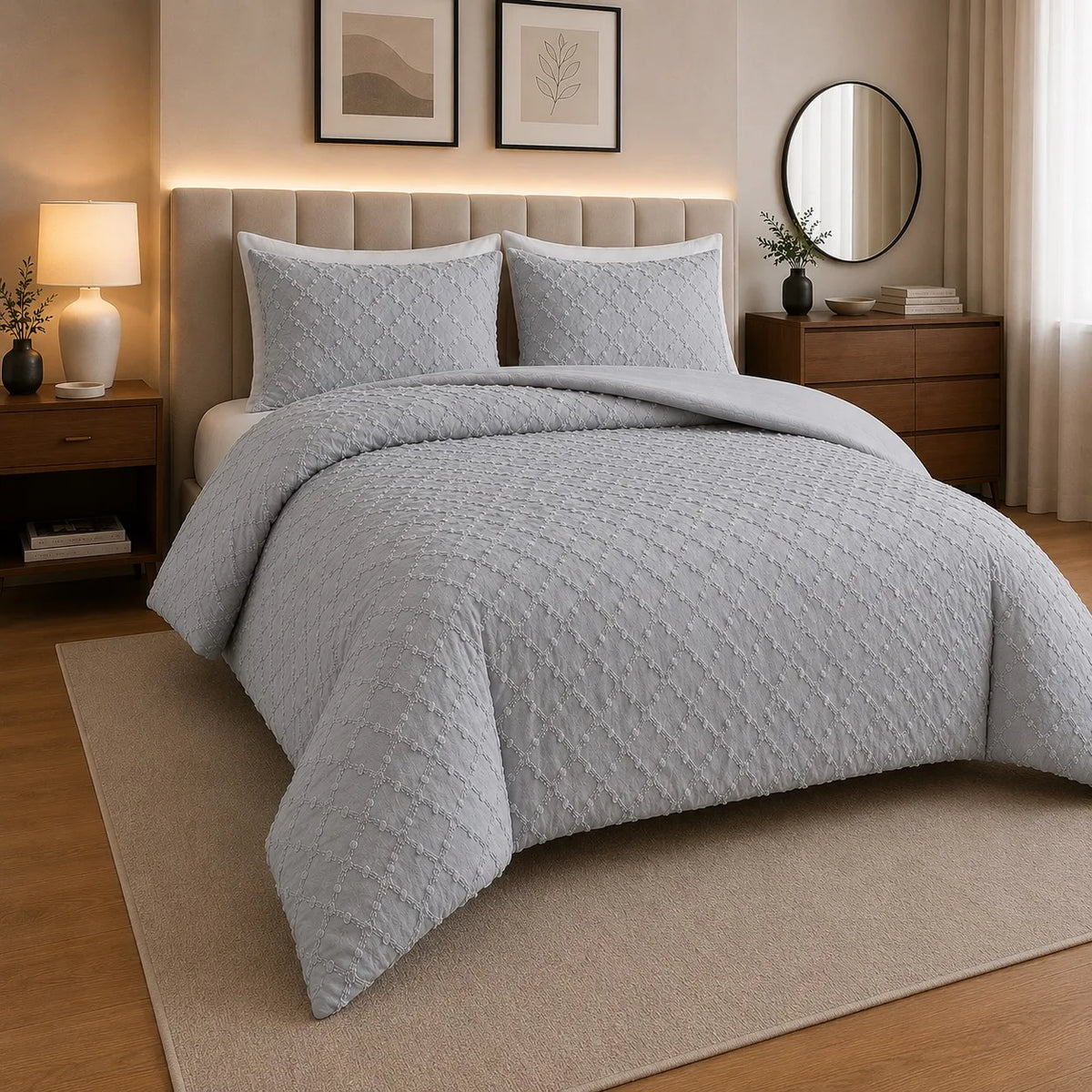 Luxury Diamond Tufted Duvet Cover Set | Soft Microfibre Bedding with Pillowcases | Hidden Zip | Single, Double, King & Super King