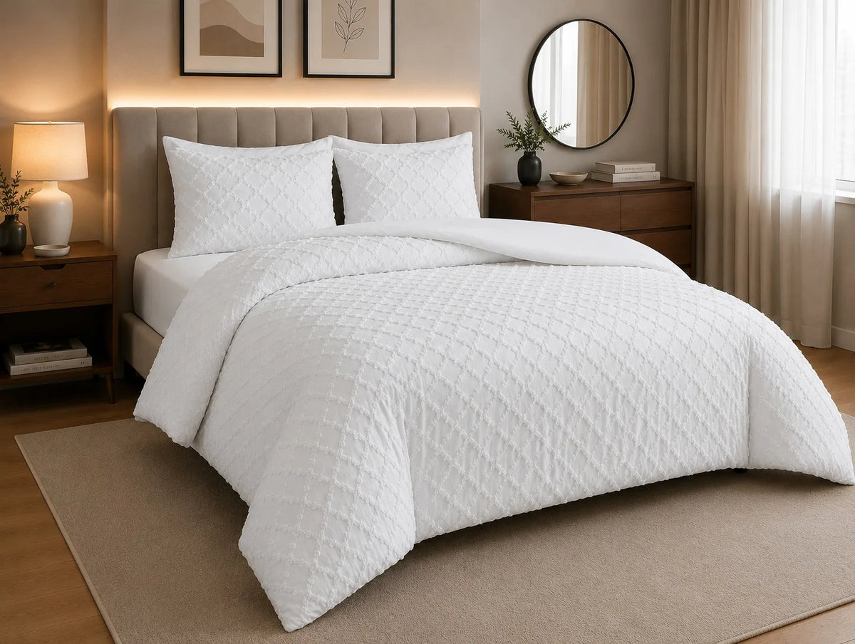 Luxury Diamond Tufted Duvet Cover Set | Soft Microfibre Bedding with Pillowcases | Hidden Zip | Single, Double, King & Super King