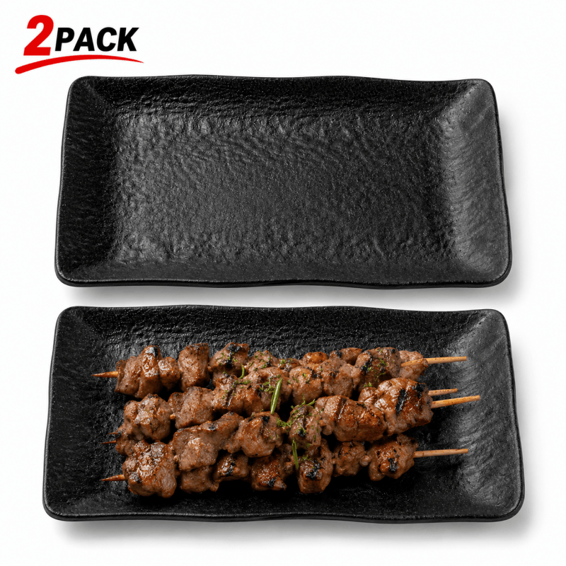 2 Pack Black Melamine Serving Plate Rectangular Dish Sushi Appetiser Tableware