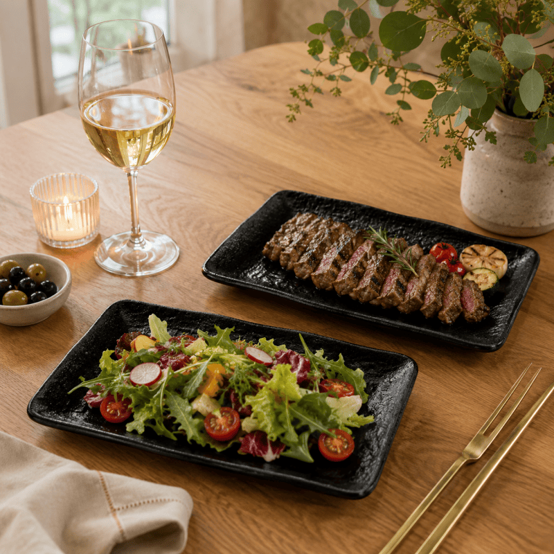 2 Pack Black Melamine Serving Plate Rectangular Dish Sushi Appetiser Tableware