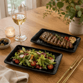 2 Pack Black Melamine Serving Plate Rectangular Dish Sushi Appetiser Tableware