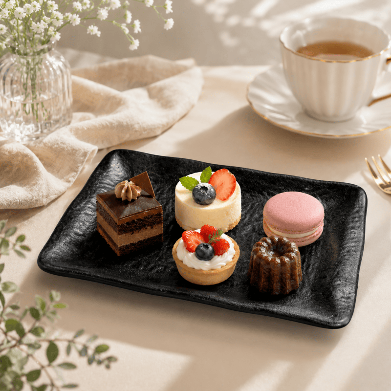 2 Pack Black Melamine Serving Plate Rectangular Dish Sushi Appetiser Tableware