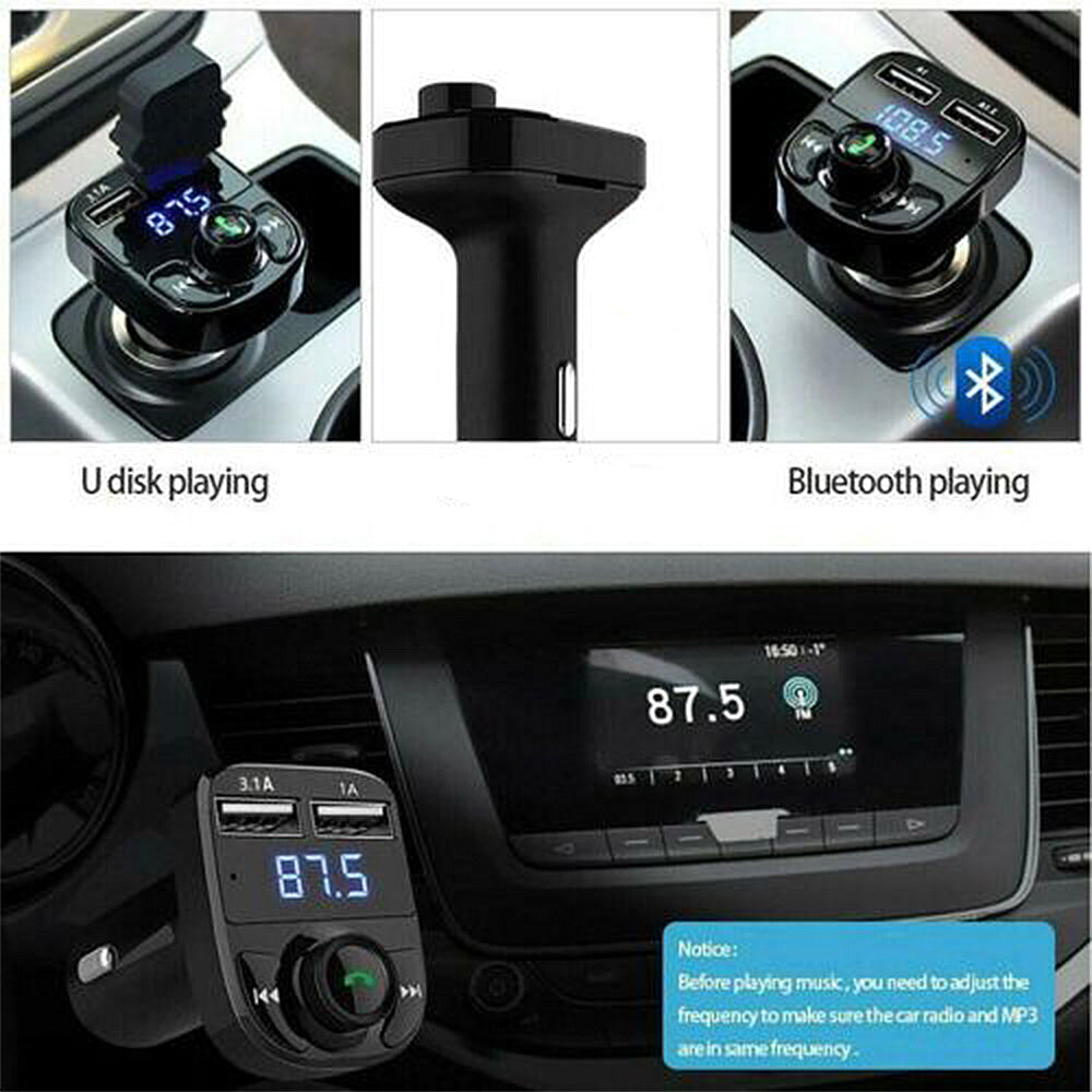 Premium Wireless Bluetooth 5.0 FM Transmitter & Dual USB Car Charger Adapter
