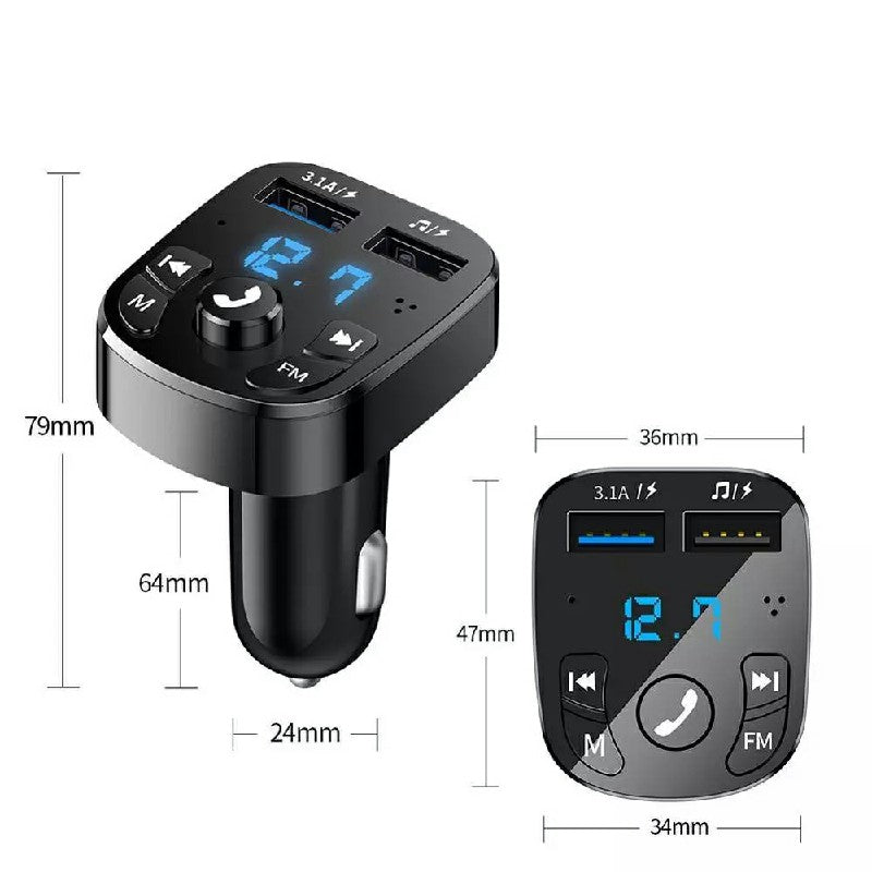 Premium Wireless Bluetooth 5.0 FM Transmitter & Dual USB Car Charger Adapter