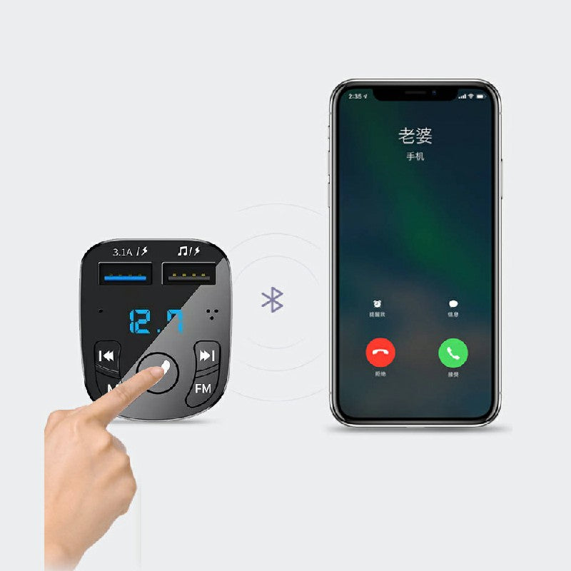 Premium Wireless Bluetooth 5.0 FM Transmitter & Dual USB Car Charger Adapter