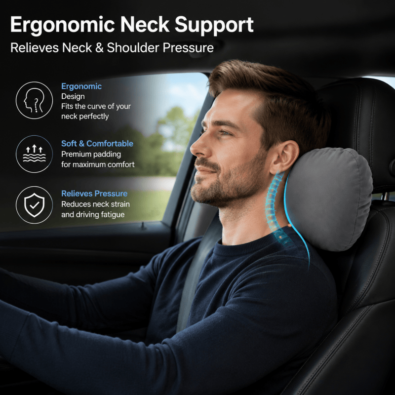 Ergonomic Car Headrest Neck Support Pillows (1 or 2 Pack)
