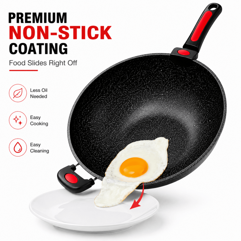 Non Stick Chinese Wok Stir Fry Pan Deep Frying Cookware Induction Gas Hob 30 32