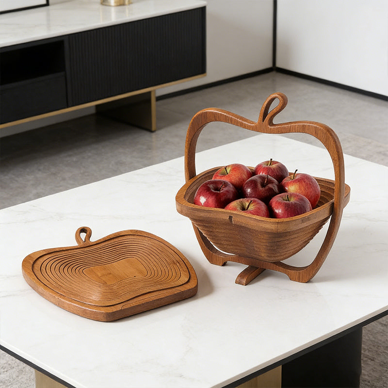 Natural Bamboo Foldable Fruit Basket & Collapsible Heat Resistant Trivet Mat