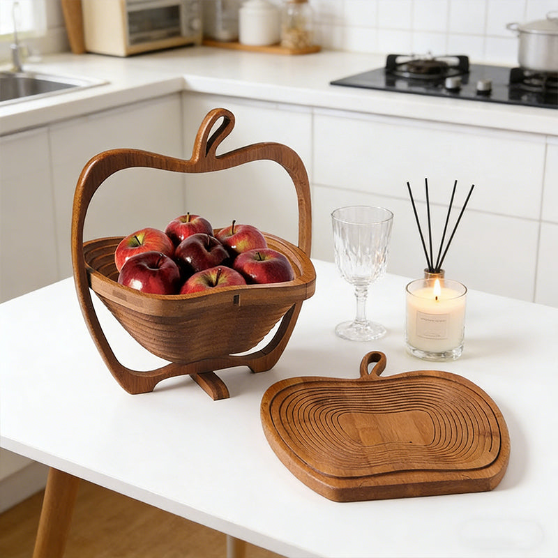 Natural Bamboo Foldable Fruit Basket & Collapsible Heat Resistant Trivet Mat