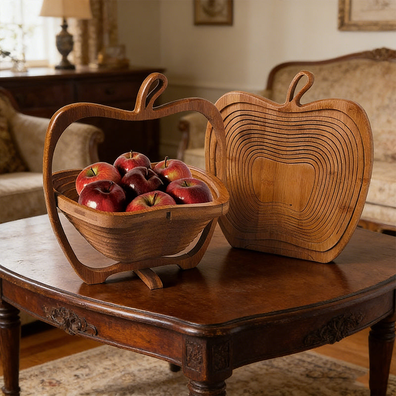 Natural Bamboo Foldable Fruit Basket & Collapsible Heat Resistant Trivet Mat