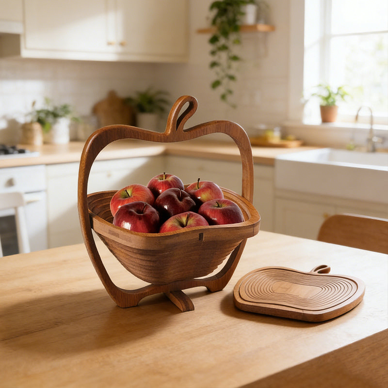 Natural Bamboo Foldable Fruit Basket & Collapsible Heat Resistant Trivet Mat