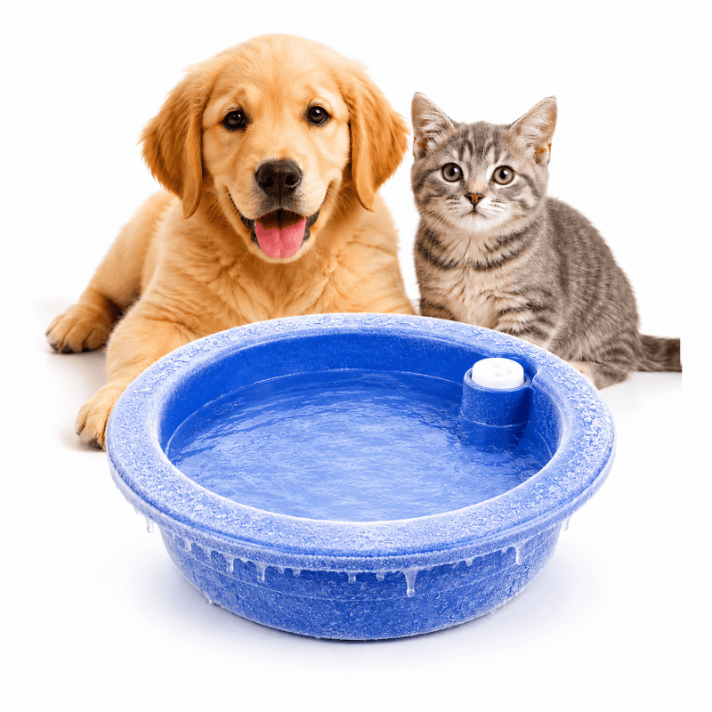 Dog Cooling Bowl Pet Water Dish Ice Feed Station Freeze Activated Cat Puppy Blue