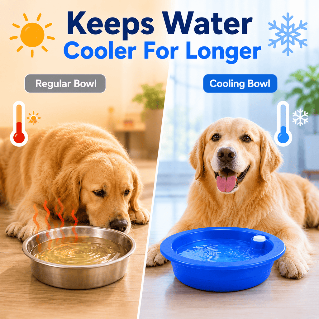 Dog Cooling Bowl Pet Water Dish Ice Feed Station Freeze Activated Cat Puppy Blue