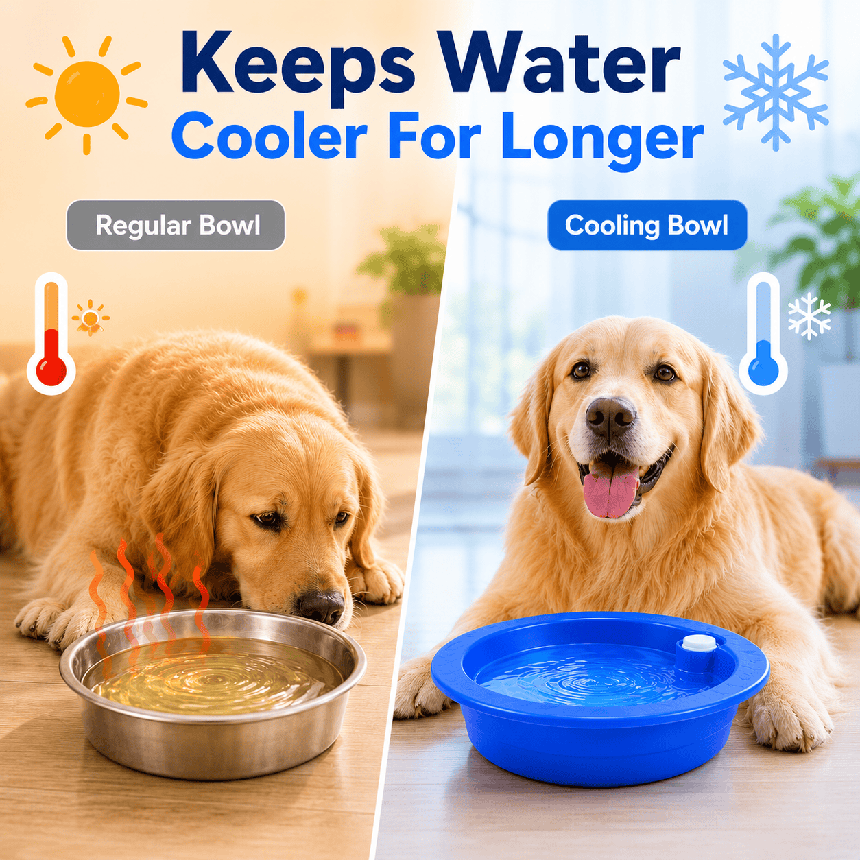 Dog Cooling Bowl Pet Water Dish Ice Feed Station Freeze Activated Cat Puppy Blue