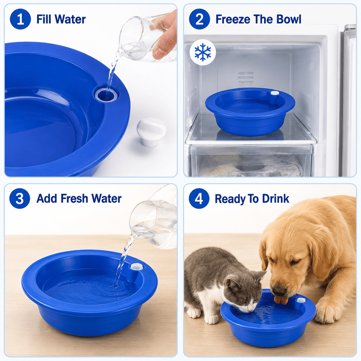 Dog Cooling Bowl Pet Water Dish Ice Feed Station Freeze Activated Cat Puppy Blue