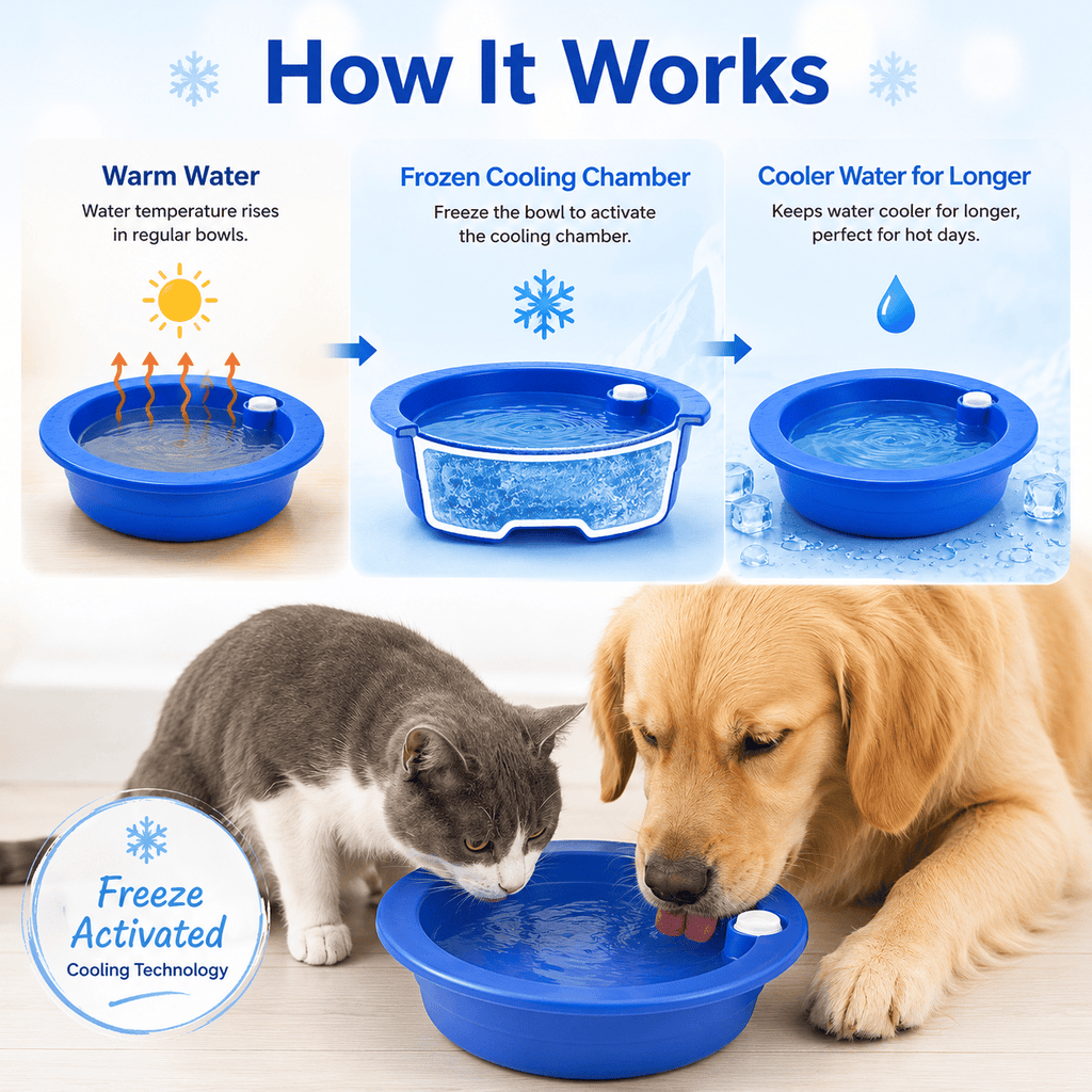 Dog Cooling Bowl Pet Water Dish Ice Feed Station Freeze Activated Cat Puppy Blue