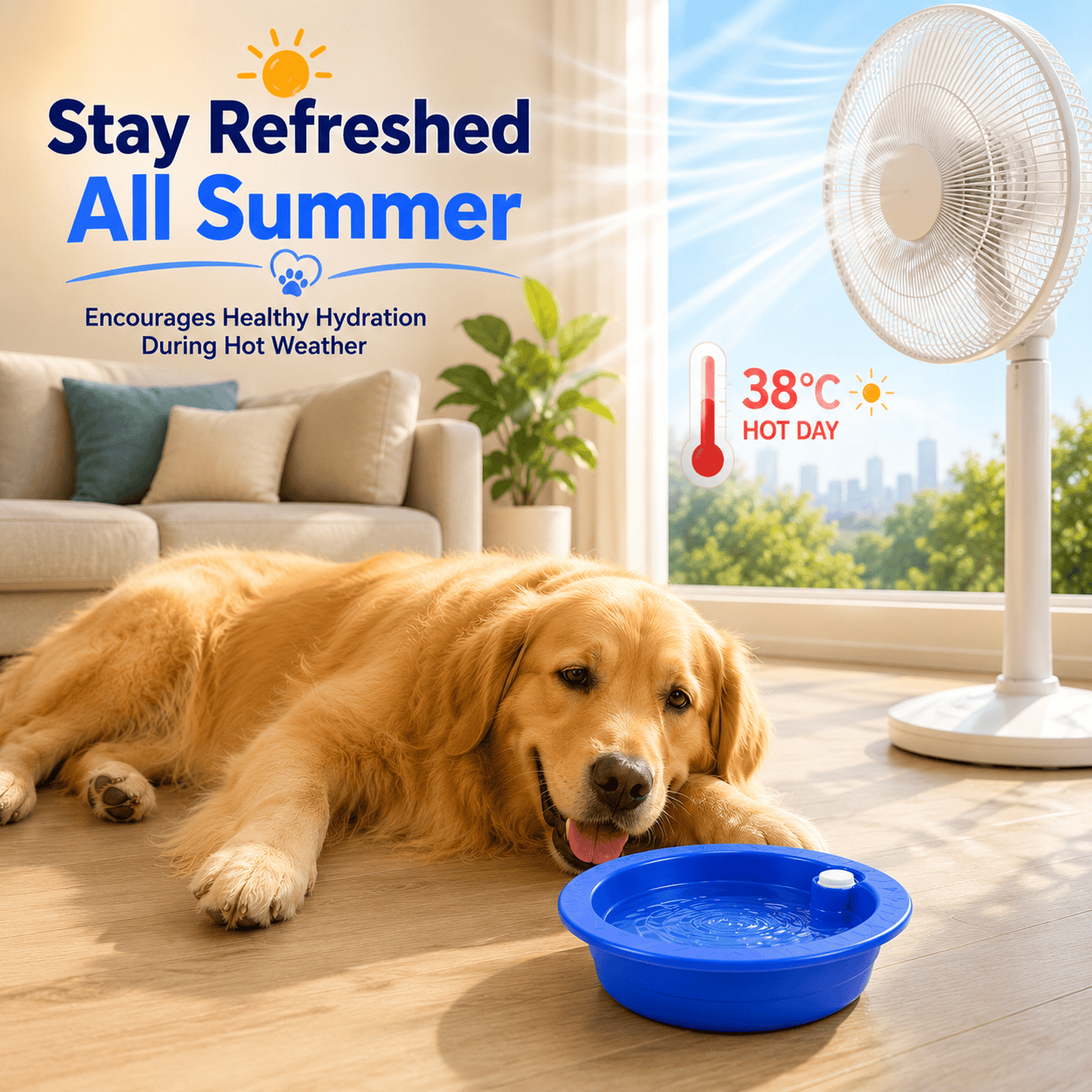 Dog Cooling Bowl Pet Water Dish Ice Feed Station Freeze Activated Cat Puppy Blue