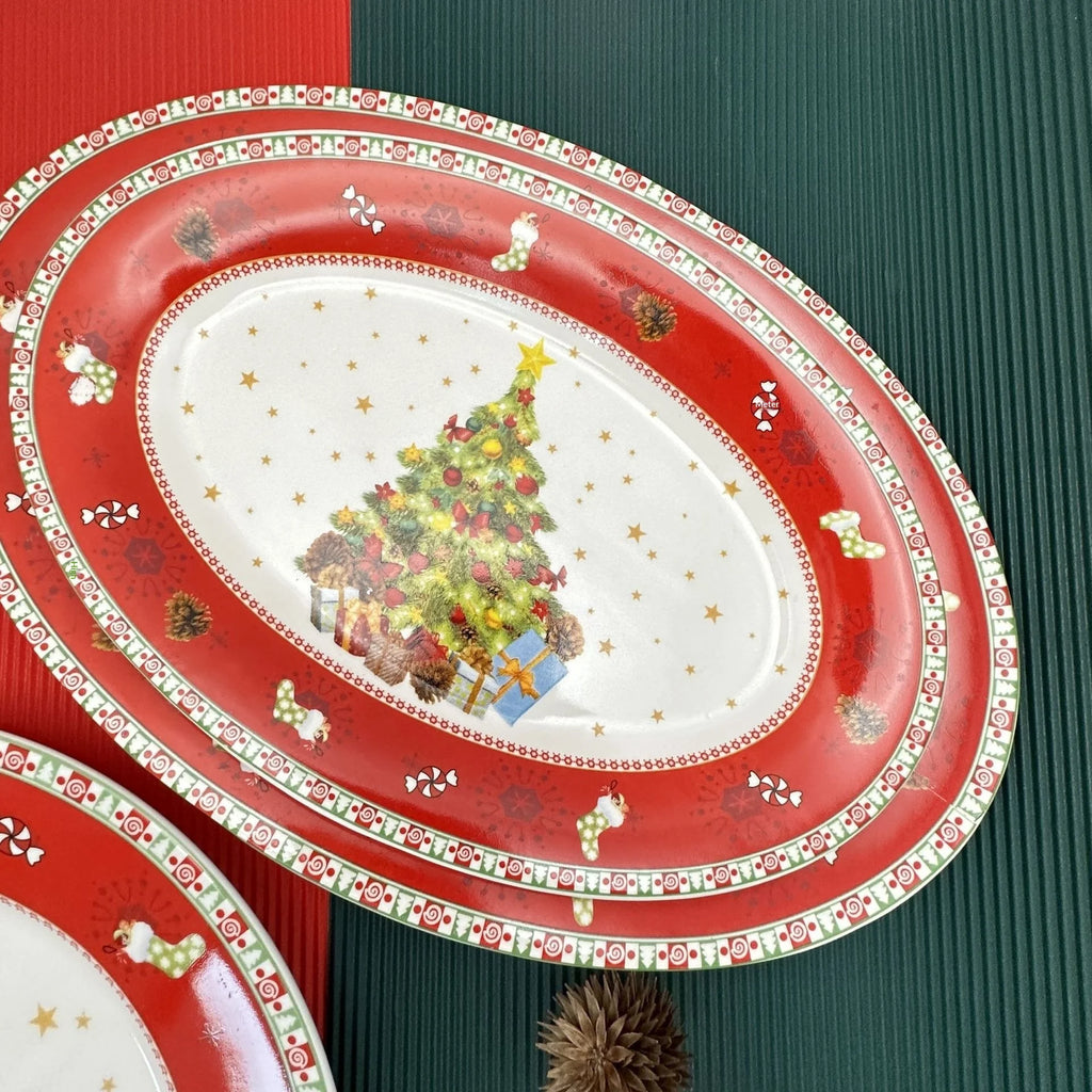 Hand-Painted Ceramic Christmas Serving Plate - Irregular Shape Dish