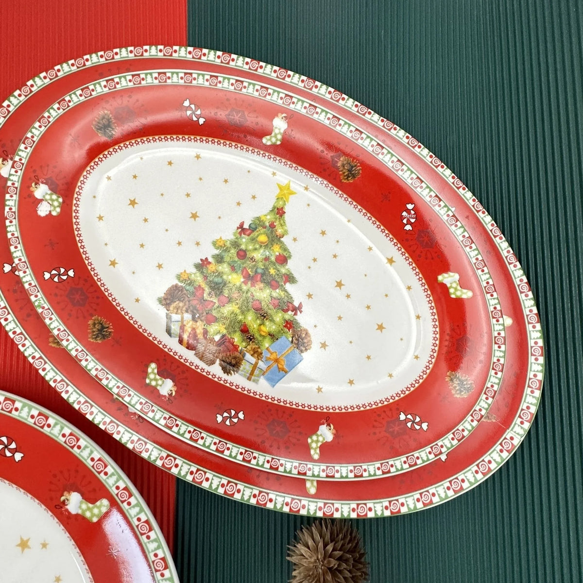 Hand-Painted Ceramic Christmas Serving Plate - Irregular Shape Dish