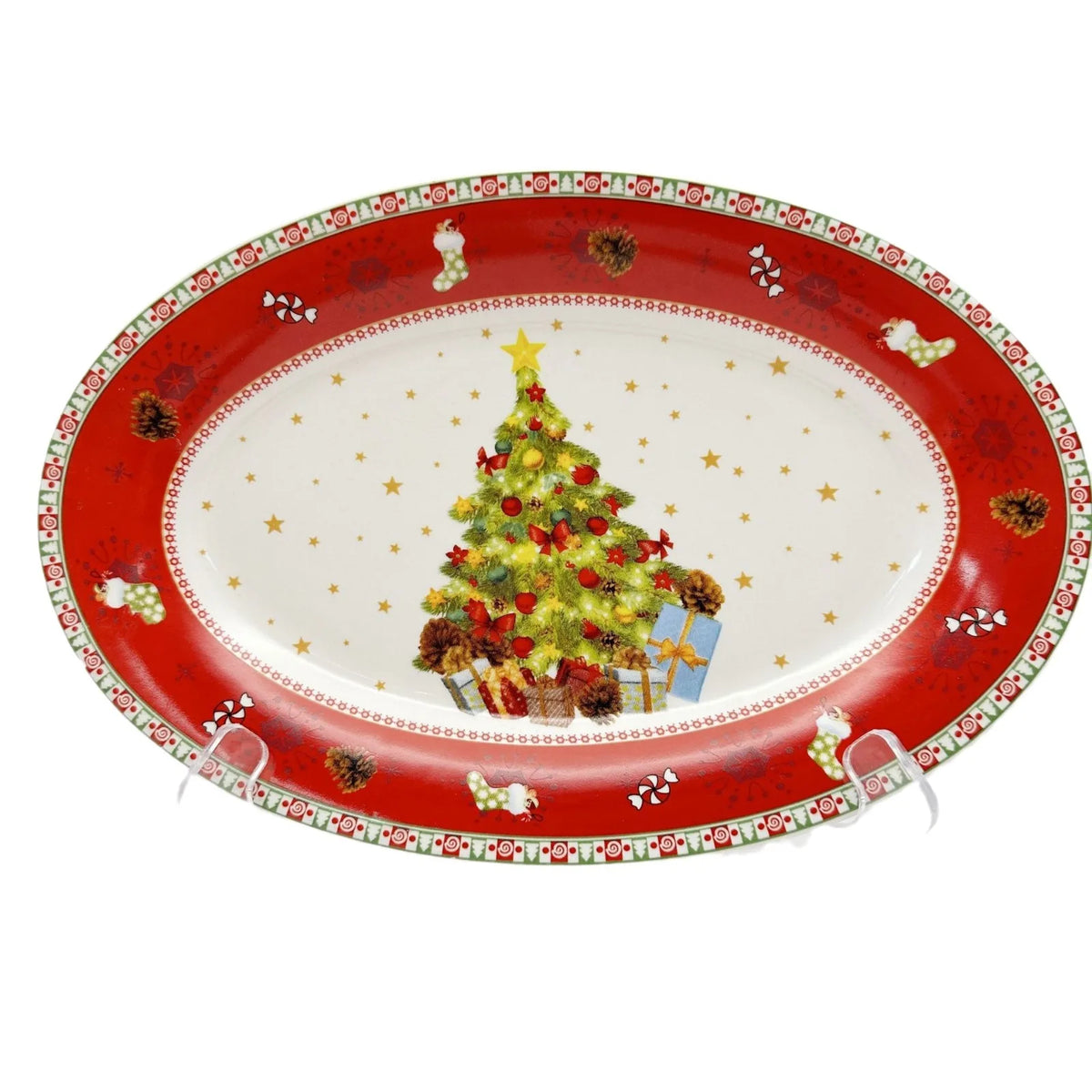 Hand-Painted Ceramic Christmas Serving Plate - Irregular Shape Dish