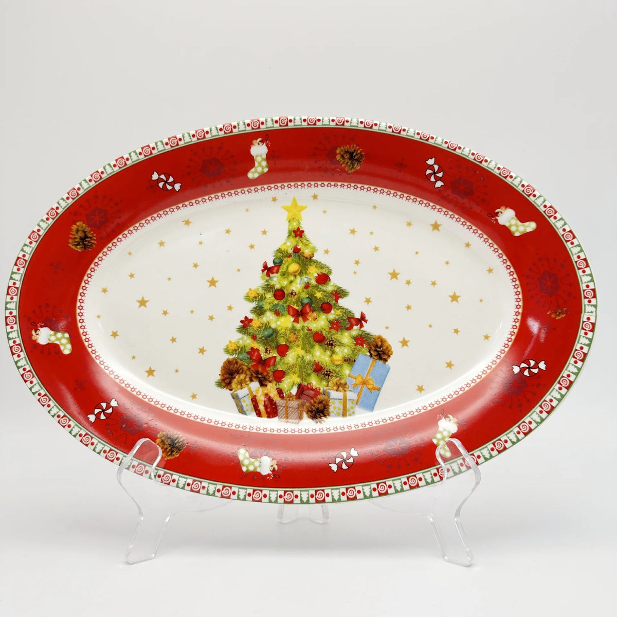 Hand-Painted Ceramic Christmas Serving Plate - Irregular Shape Dish