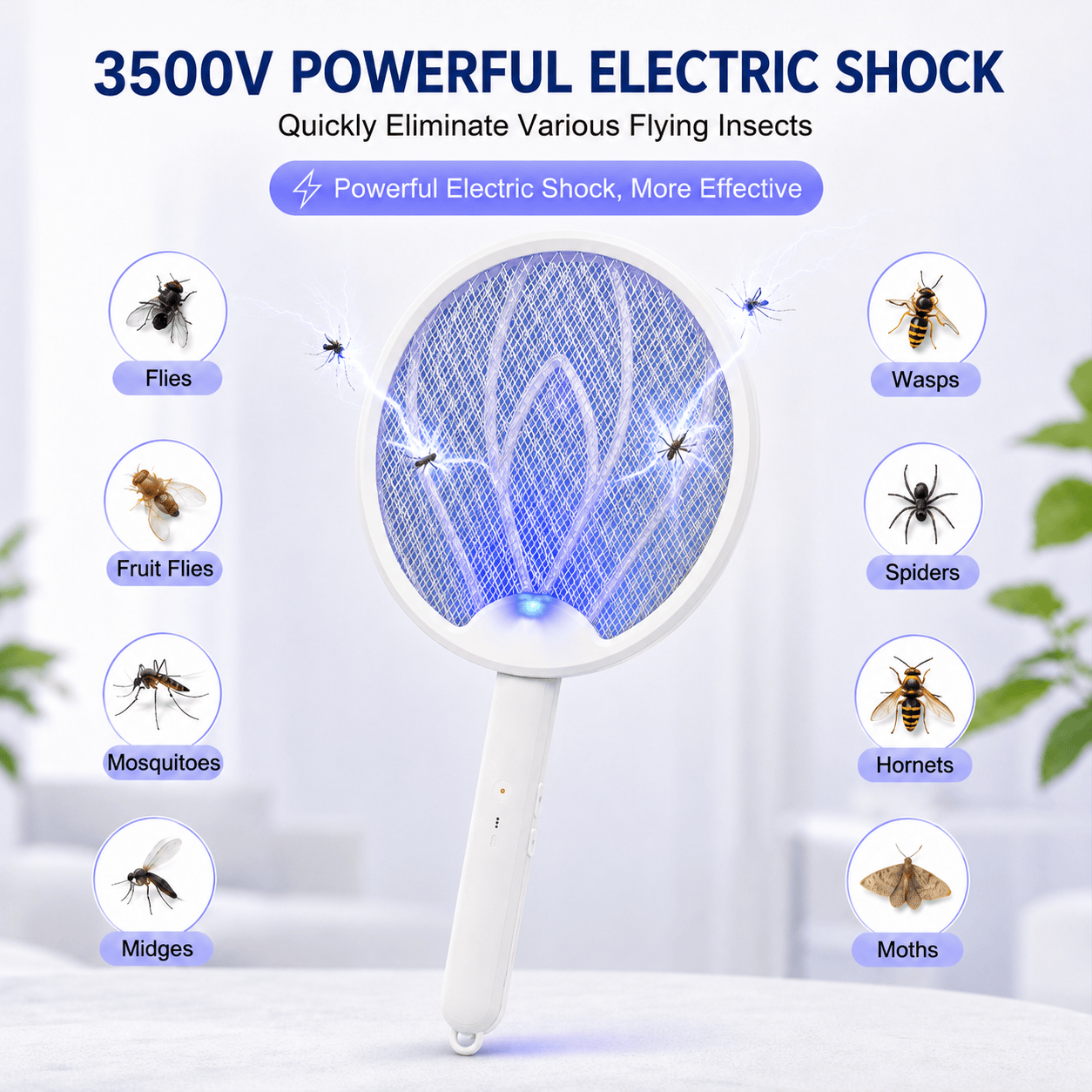 Rechargeable Electric Fly Swatter | 3500V Foldable Fly Zapper