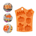 6-Cavity Halloween Pumpkin, Ghost Face, Bat, and Skull Silicone Mould