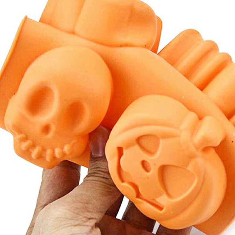 6-Cavity Halloween Pumpkin, Ghost Face, Bat, and Skull Silicone Mould