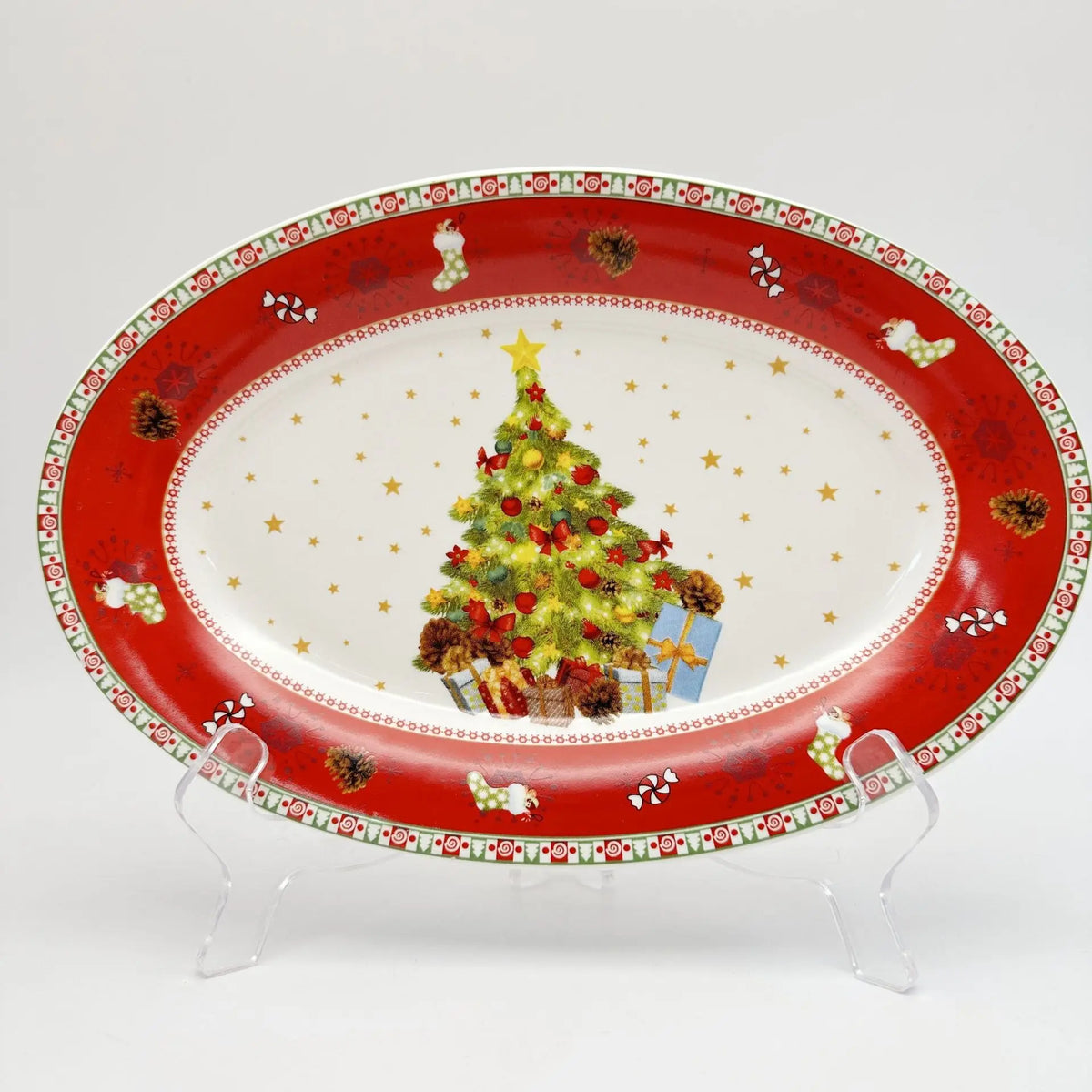 Hand-Painted Ceramic Christmas Serving Plate - Irregular Shape Dish