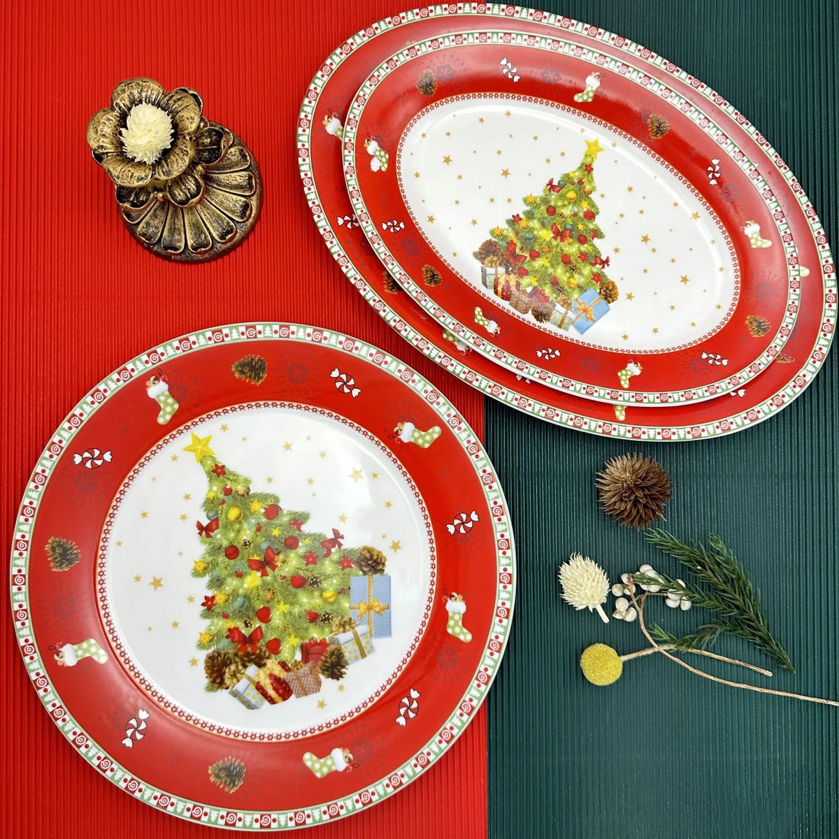 Hand-Painted Ceramic Christmas Serving Plate - Irregular Shape Dish