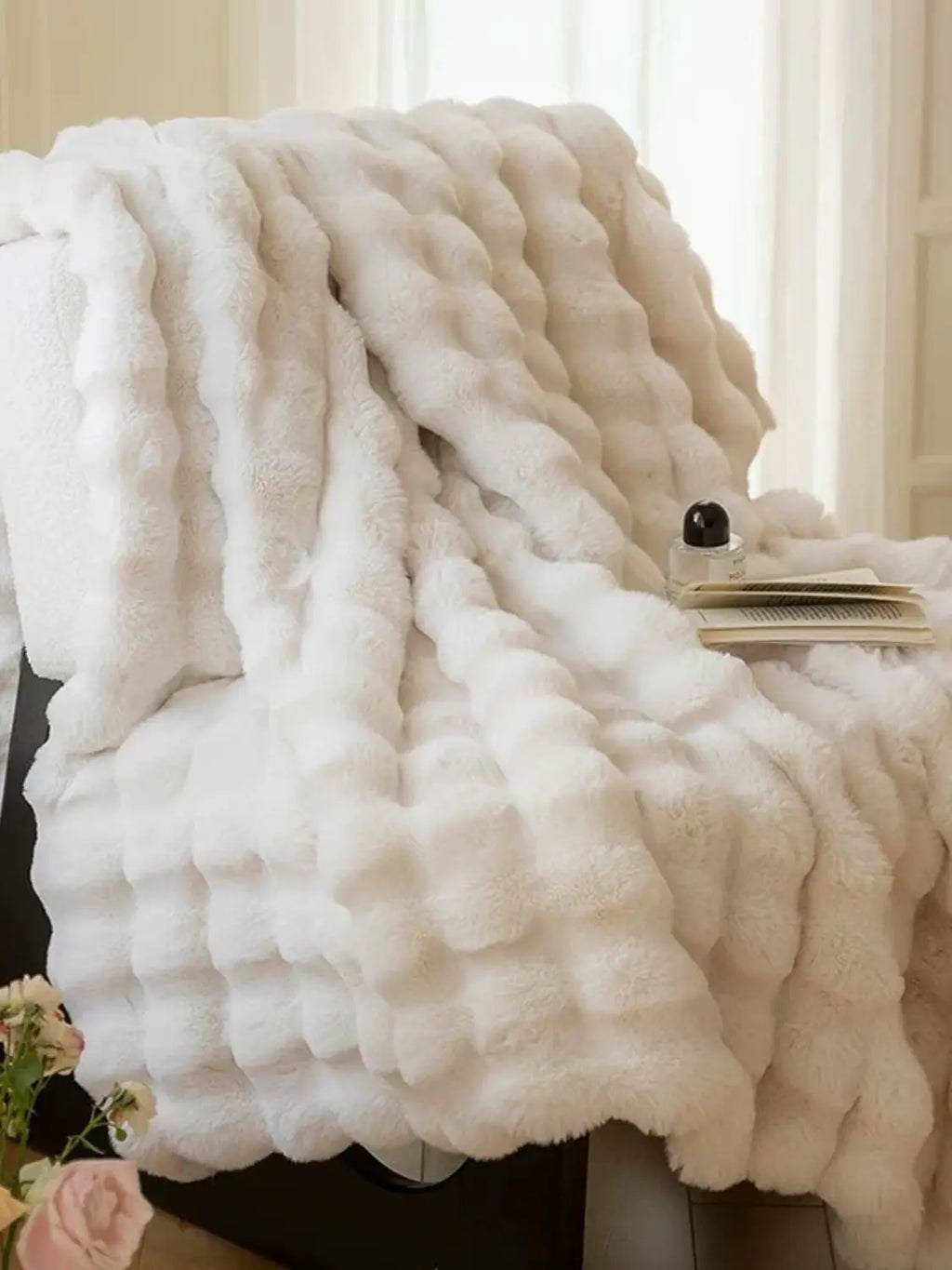 Faux Rabbit Fur Luxury Bubble Throw Blanket | Soft & Warm | 2 Sizes | 11 Colours