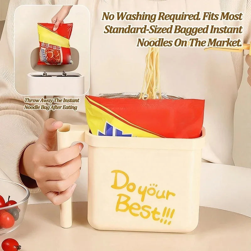 No-Wash Instant Noodle Bowl with Fork | Large Capacity | Heat-Resistant | Green & Beige