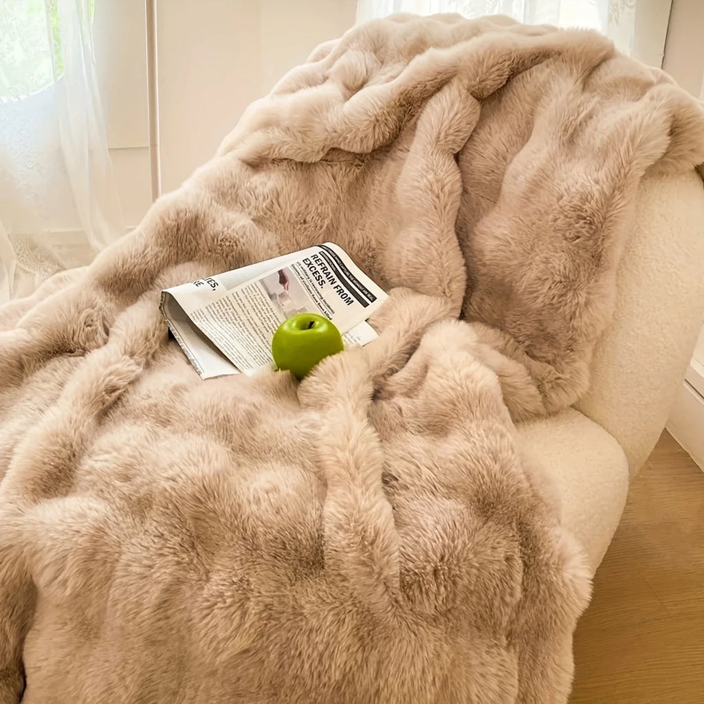 Faux Rabbit Fur Luxury Bubble Throw Blanket | Soft & Warm | 2 Sizes | 11 Colours