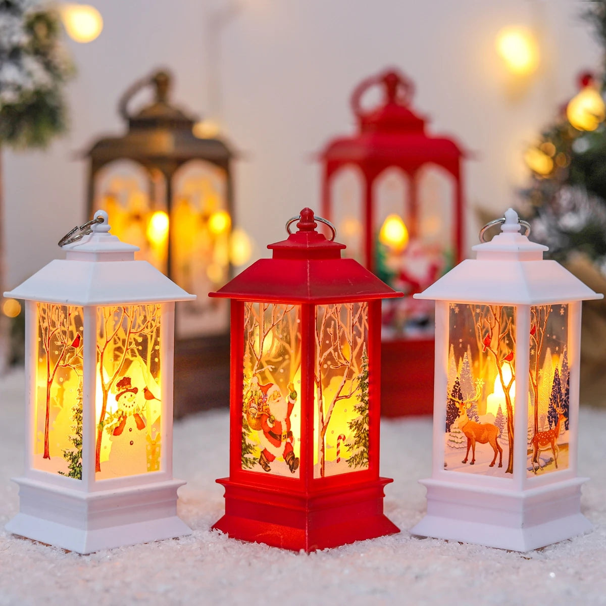 Christmas Lantern Light Decoration | Festive Tree Ornament & Home Decor | Red, Black & White