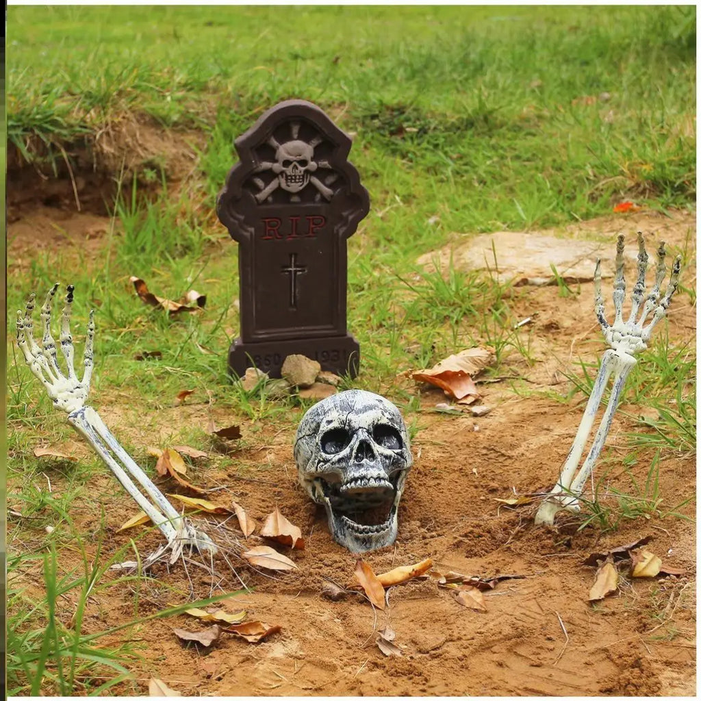 Halloween Skeleton Head & Hands Yard Decorations