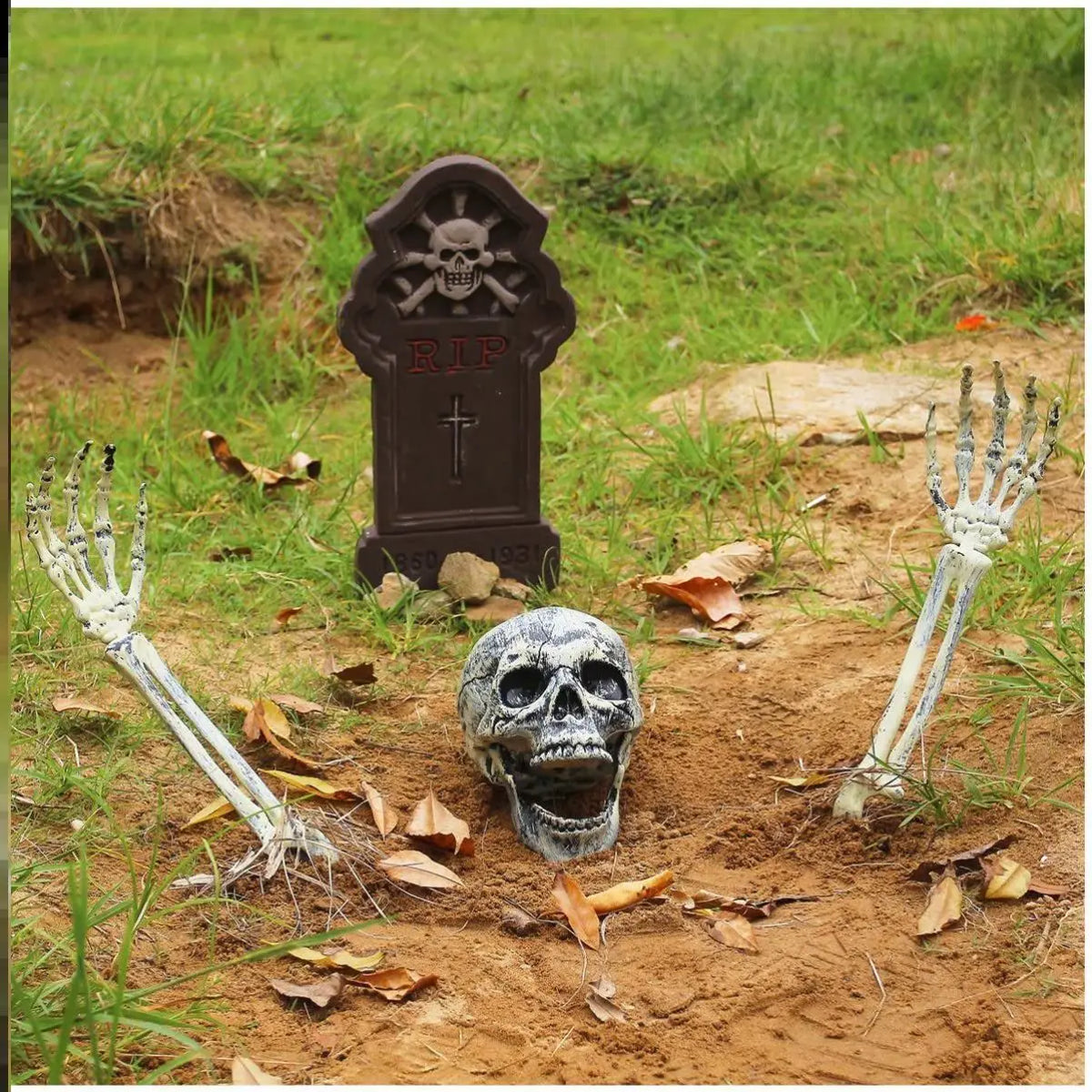 Halloween Skeleton Head & Hands Yard Decorations