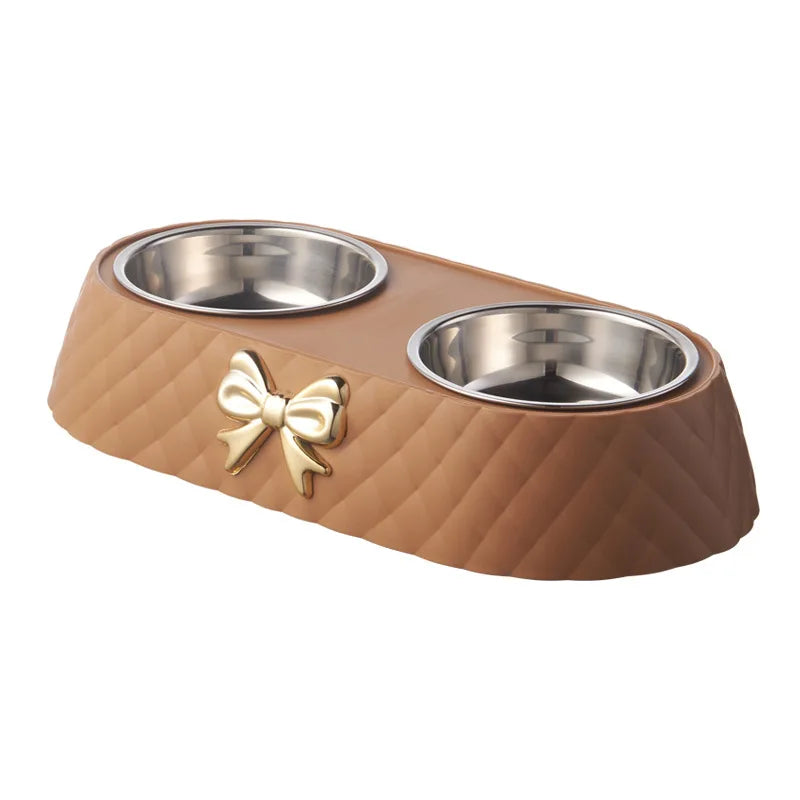 Double Pet Bowl with Bow-Tie Stand | Stainless Steel & PP Base | Cats & Dogs | 3 Colours
