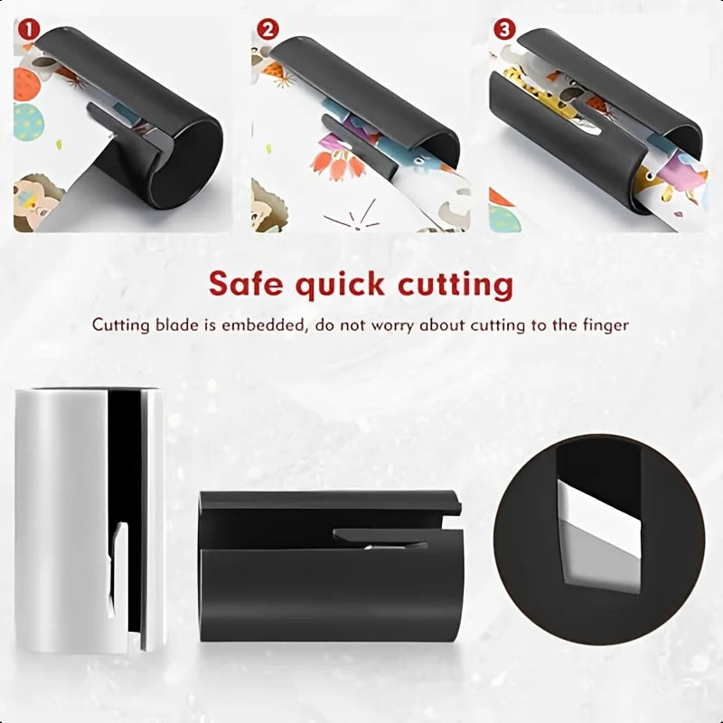Christmas Gift Wrap Paper Cutter | Elf & Santa Hat Design | Safe Sliding Roll Cutter | White & Black