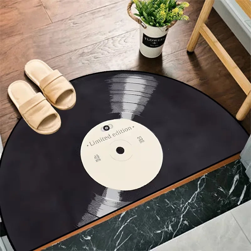 Retro Vinyl Record Half Round Doormat | Non-Slip Entrance Mat