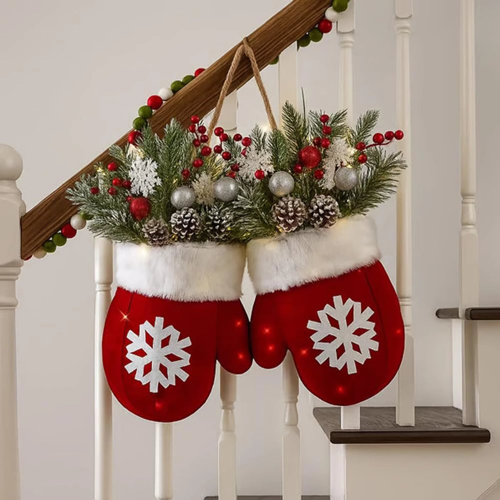 Christmas Gloves Wreath | LED Light-Up & Standard | 30cm | Indoor & Outdoor Wall Door Decoration