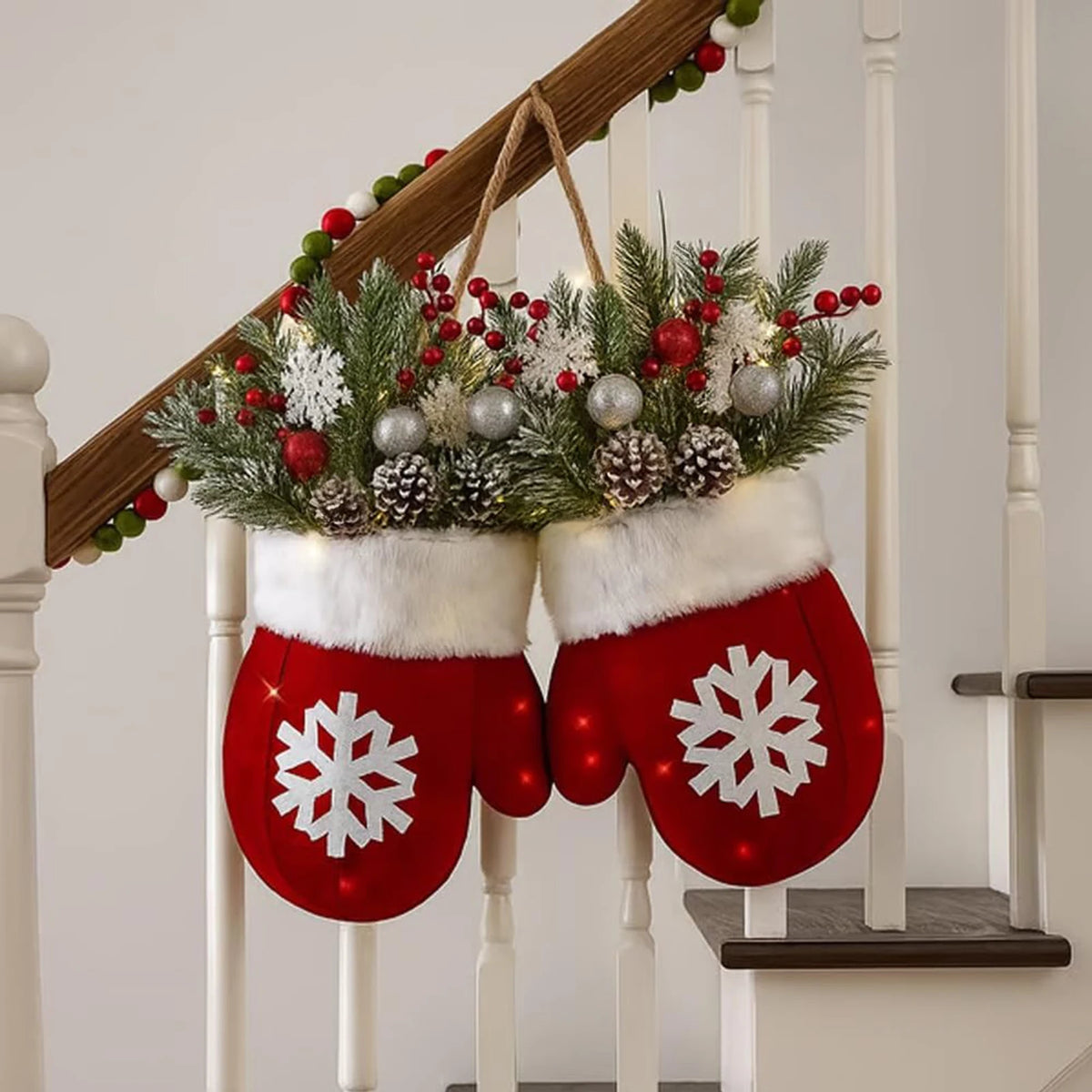 Christmas Gloves Wreath | LED Light-Up & Standard | 30cm | Indoor & Outdoor Wall Door Decoration