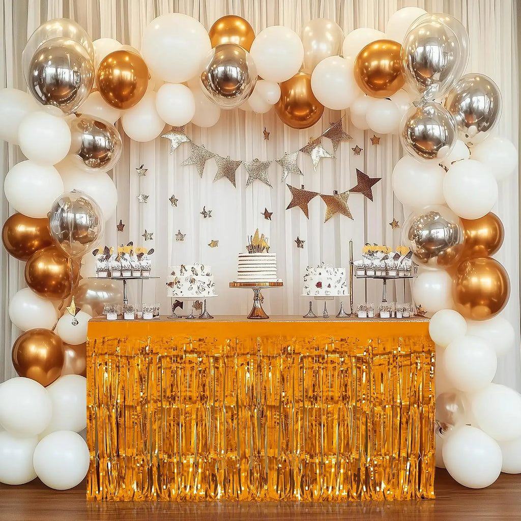 Metallic Foil Tinsel Fringe Table Skirt – 2-Pack, Party Decor