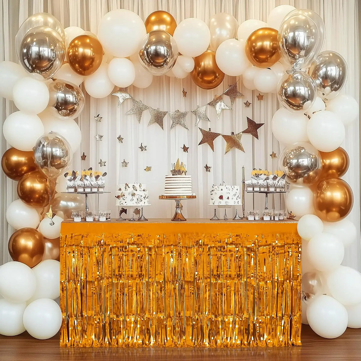 Metallic Foil Tinsel Fringe Table Skirt – 2-Pack, Party Decor