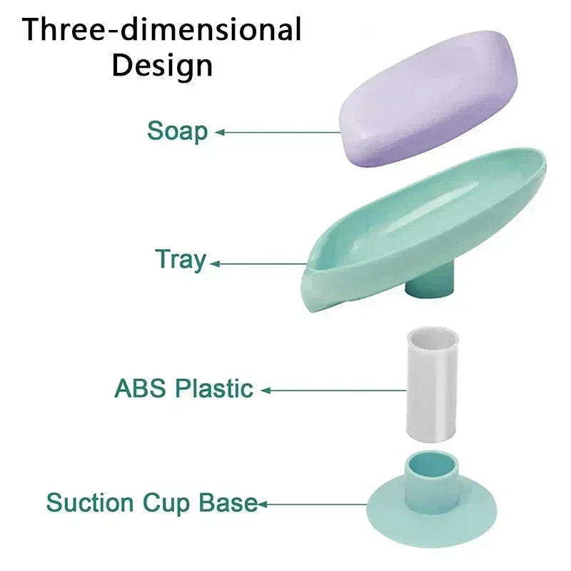Leaf Shape Soap Dish with Suction Cup & Drainage | Anti-Slip Soap Holder for Bathroom & Kitchen | Green or Grey