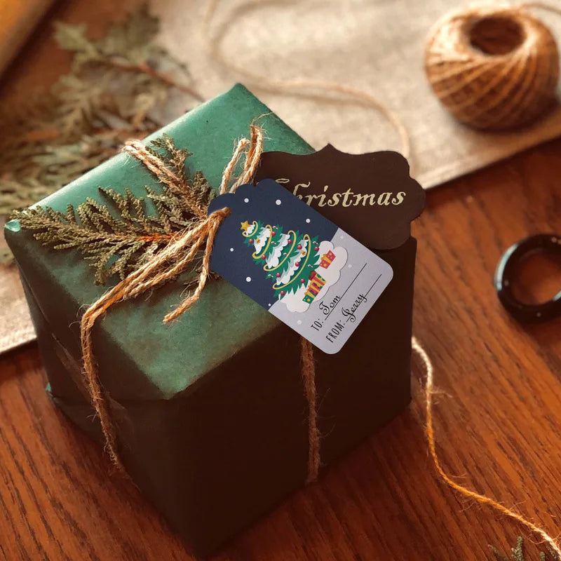 Christmas Kraft Paper Gift Tags | Pack of 50 | Merry Christmas Hang Labels for Gift Wrapping