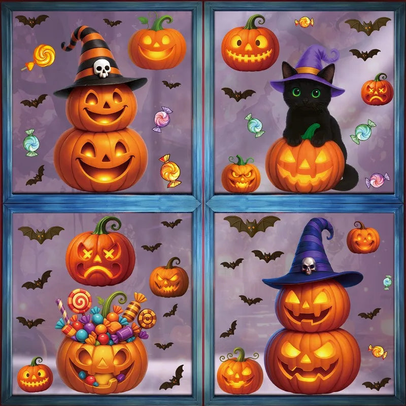 Halloween Window Cling Stickers | Pumpkin, Bat, Skull & Witch Designs | Party Decoration