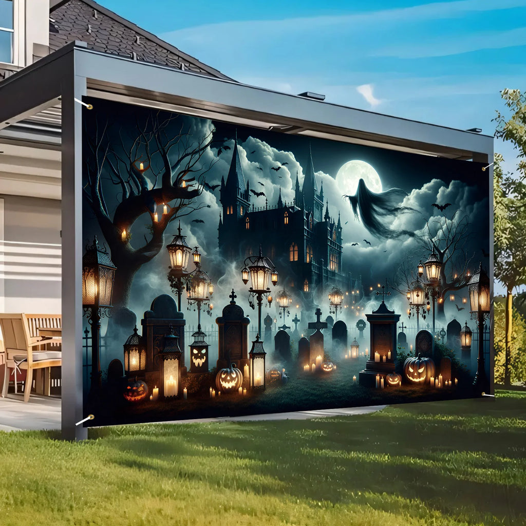 Halloween Gothic Cemetery Ghost Banner | Party Backdrop