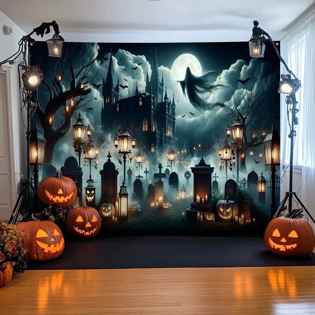 Halloween Gothic Cemetery Ghost Banner | Party Backdrop